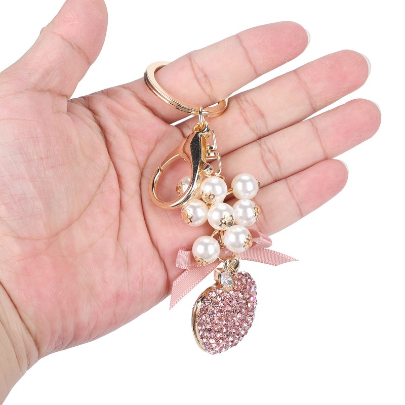 2Pcs Keychain Pendant Pearl DiamondStudded Fruit Shape Key Ring Girl