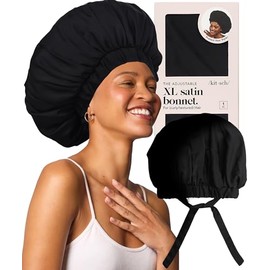 Kitsch - Capó para Dormir de satén XL para Mujer, más Suave Que la Seda para Dormir, Gorro de Noche para Cabello Rizado y Texturizado, Negro -, One Si