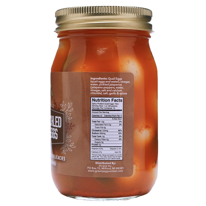 Green Jay Gourmet Spicy Pickled Quail Eggs in a Jar