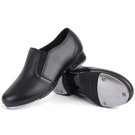 Linodes Unisex-Child Double Elastics Slip on Tap Shoe for Girls and Boys Tap Flat-Black-1M-Little Kid