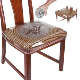 Houseables Plastic Chair Covers, Plastic Seat Covers for Dining Chairs, Seat Protectors, Vinyl, Waterproof, Clear Cushion Protector for Cats, Kids, Kitchen Room Table, Fits 16-18 Inch, 2 Pack Set