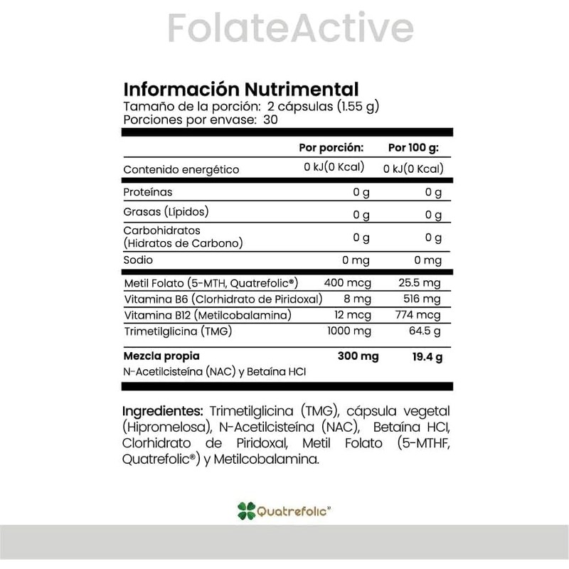 CellX | FolateActive con Metilfolato Quatrefolic 400 mcg, TMG 1000