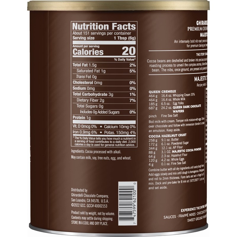 Ghirardelli Majestic Premium Cocoa Powder, 2 Pound Can with Ghirardelli