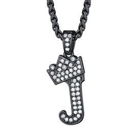 Richsteel Chain Incial J Black Letter J Necklace CZ Pendant Mens Initial Necklaces For Boys