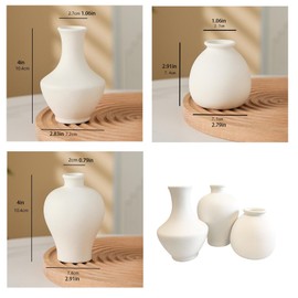 Daittin 3-Piece Mini Ceramic Bud Vases Set - Small White Matte Vases for Dried Flowers, Decorative Mini Vases for Home Decor, Tabletop, Shelf, Office & Bedroom, Ideal for Housewarmings & Gift-Giving