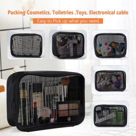 Mesh Toiletry Bag, SWEDOU 3PC Lightweight Mesh Makeup Cosmetic Bag Bathroom Bag Toiletry Bag, Flight Travel Wash Bag for Men and Women(3 Size,1L +1M + 1S)