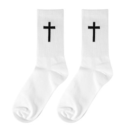 Mikovivi Cross Socks for Men and Women, Soft Breathable Christian Prayer Socks Cotton Stocking with Jesus Faith, Religious Gifts for Father, Husband, Friends, Teenagers, white / black