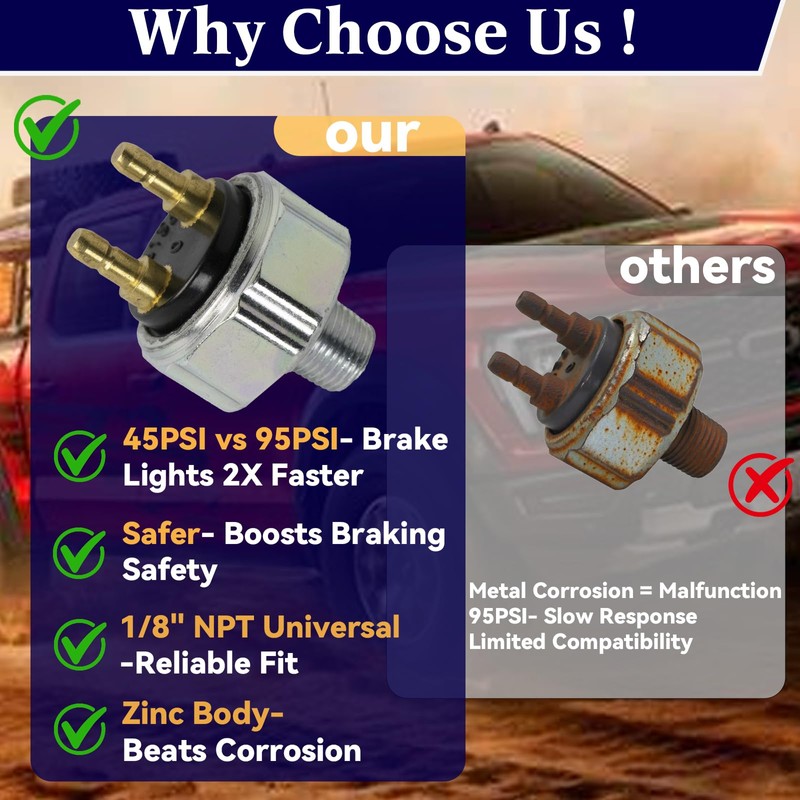 Low Pressure Hydraulic Brake Light Switch, 45PSI Activation, 1/8" NPT