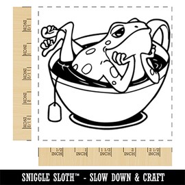 Sniggle Sloth Seductive Frog in Tea Cup Square Rubber Stamp for Stamping Crafting - 2.75in Large