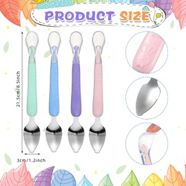 Lallisa 4 Pcs Double Head Baby Silicone Food Spoon Baby Fruit Scraping Mud Spoon Soft Baby Feeding Spoon Baby Food Scraper Spoon for Infants Baby Fruit Scraping Feeding (Multicolor)