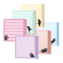 Black Cat Post It Notes 3x3,6 Pads,600 Sheets,Cute Sticky Notes for Office School Clasroom Homeschool Must Have,To Do List Notepad,Gifts for Teacher E