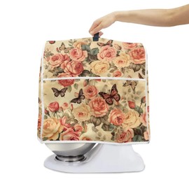 Annejudy Butterfly Roses Pattern Kitchen Aid Mixer Cover, Kitchen Stand Mixer Dust Cover with Handle, Kitchen Aid Covers for Stand Mixer or Coffee Maker With Pocket, Kitchen Aid Mixer Assecories