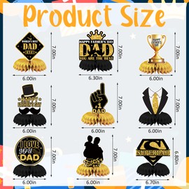 9PCS Habbiful Fathers Day Honeycomb for Happy Fathers Day I Love Dad Super Dad Table Centerpieces for Fathers Day Family Birthday Party Decor Happy Fathers Day Party,Black and Gold