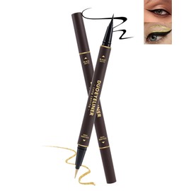 Black Gold Liquid Eyeliner Makeup Pen 2-in-1,Metallic Shimmer Glitter Eyeliner Pencil Waterproof Smudge Proof, Long Lasting High Pigmented Colored Matte Eye liner with Ultra-Fine Tip,Gift for Women-02