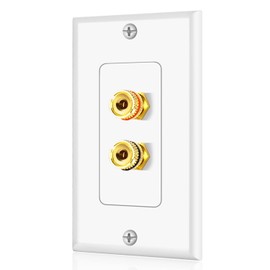 TNP Home Theater Wall Plate - Banana Plug Wall Plate, 1 Speaker Wire Wall Plate with Gold-Plated Terminals, Single Gang Audio Wall Plate, in-Wall Surround Sound Connection Plates, White