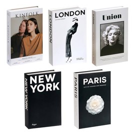 5 PCS Decorative Fake Books Set, Fashion Hardcover Display Books for Home Décor - Foldable Faux Books for Coffee Table, Bookshelf, Office - Stacked Modern Decorative Book Set (A)