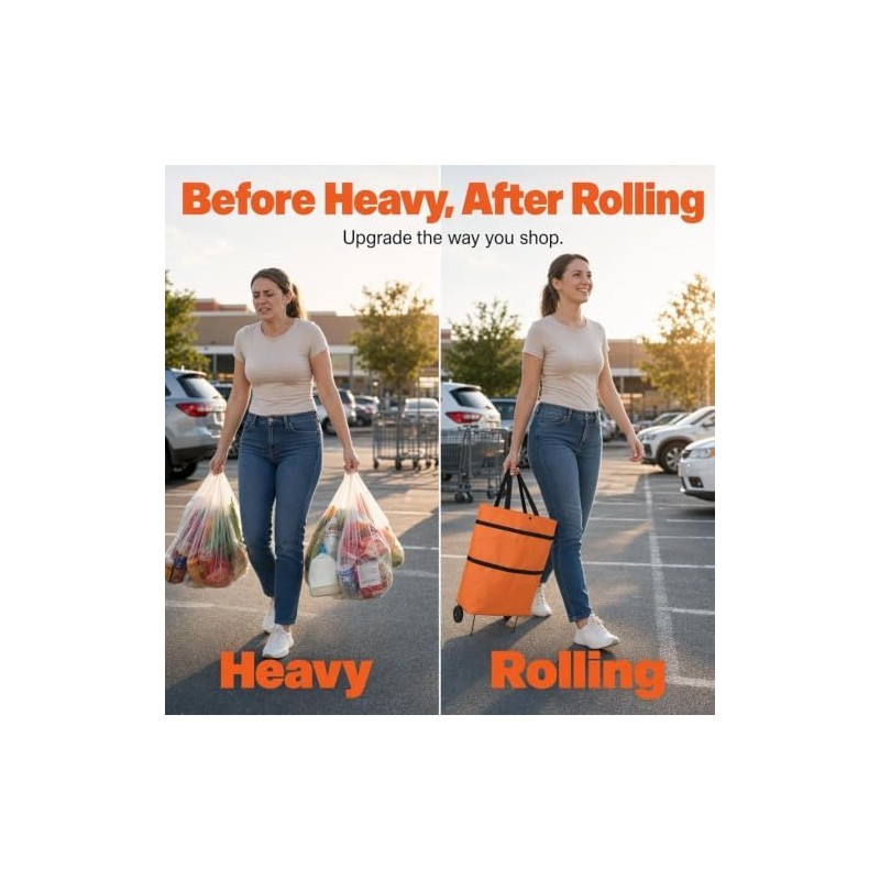 Bolsa de Compras Plegable 2 en 1 con Ruedas, Carrito