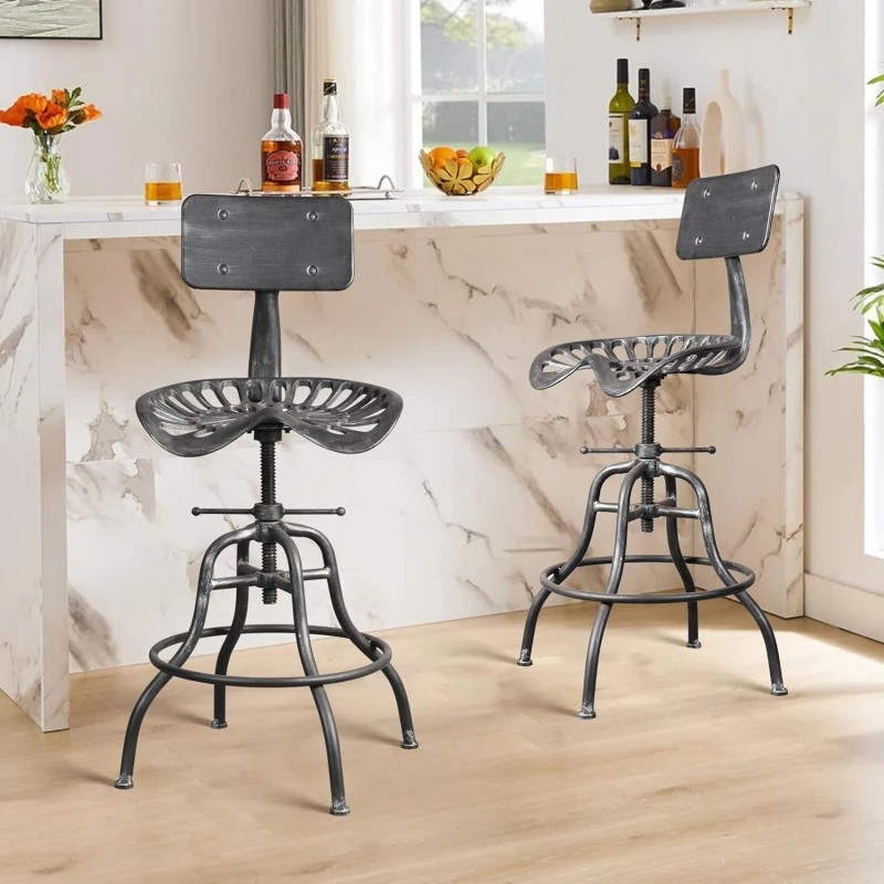 Rustic Bar Stool with Backrest 22.44-27.56inc