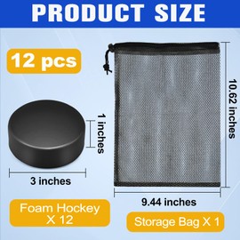 Zealor 12 PCS Sport Foam Hockey Pucks, 3 Inch Mini Soft Foam Hockey Pucks with Mesh Bag Colored for Kids Adult Indoor Outdoor Use Sport Game Classic Training and Practicing, Black