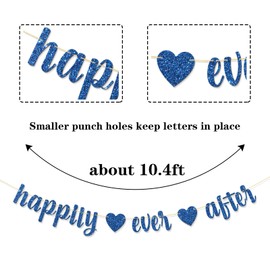 Happily Ever After Banner - Bridal Shower Party Garland Bunting Supplies - Wedding - Retirement - Bachelorette Party Decorations - Blue Glitter