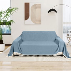 Chenille Sofa Throw Blanket with Tassel - Durable Sofa Cover for Pet, Luxurious Reversible Couch Cover for Living Room, Sofa Protector, Home Decor, Machine Washable or Hand Washable (Blue, 130x180cm)