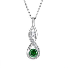 Aprila Women Infinity Necklace 925 Sterling Silver Twist Pendant with Chain 5A Cubic Zirconia Green May Birthstone Emerald Color Jewelry