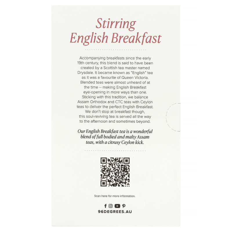 96° English Breakfast Tea - 20 Pyramid Tea Bags x