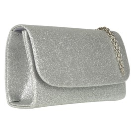 Girly Handbags Womens Glitter Plain Clutch Bag Silver