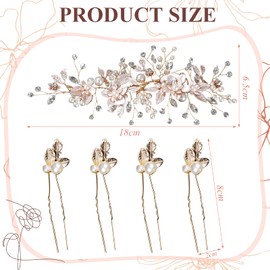 SPOKKI 5 Pcs Bridal Hair Accessories Set, Handmade Rhinestone Flower Bride Wedding Hair Vine + 4 Pearl Wedding Bridal Hair Pins, Gold Bridal Hair Clip, Elegant Hair Accessories for Women Wedding