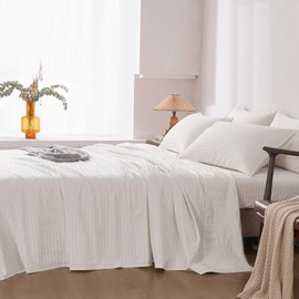 JELLYMONI Striped Sheets Set King Size, 4 Pieces 100% Cotton Bed Sheets - 16" Deep Pockets Fitted Flat Sheet & Pillowcase Bedding Set, Ultra-Soft, Machine Washable