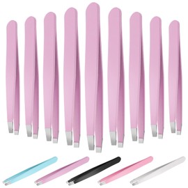 Keadic 12Pcs Slanted Eyebrow Tweezers Bulk Set, Stainless Steel Eyebrow Precision Tweezers for Men and Women, Eyebrows Facial Hair, Splinter, Ingrown Hair, and Lash Extension (Purple)