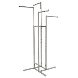 Econoco K10 Heavy Duty 4 Way Clothing Rack, Adjustable Height Arms, Square Tubing, Perfect for Clothing Store Display With 4 Straight Arms, Chrome