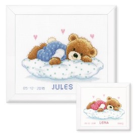 VERVACO Kit Punto Croce Contato ORSACCHIOTTO CHE SONNECCHIA Annuncio Nascita Punto Croce ca. 23 x 18 cm Regalo Personalizzato Set Fai Da Te Attività Creative Adulti Benvenuto Bambino Cross Stitch