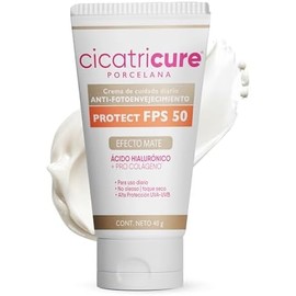 Cicatricure Porcelana Protect FPS 50 Crema de Cuidado Diario Anti-Fotoenvejecimiento UVA-UVB, Efecto Mate, Previene Manchas Solares, Protector Solar