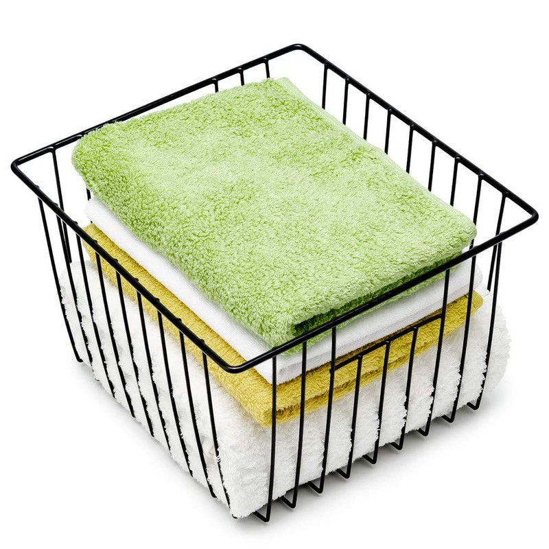 SANNO ワイヤーバスケット 冷蔵庫収納ケース キッチン収納ボックス かご 小物入れ 取っ手付き ブラック 2個セット