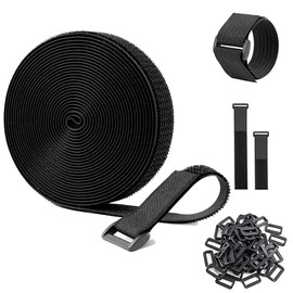 Reelau 5M Hook and Loop Cable Straps Adjustable Cable Ties, Free Cut Length, Securing Cord Ties with 20 Buckles for Cable Management Cord Organizer Straps (3CM*5M)