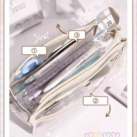 [ASY] Pen Case, Large Capacity, Clear Pen Pouch, Pencil Case, Cute, Transparent, Clear, Slim, Cute, Pencil Case, Stationery Pouch, Stationery Storage, Stationery Case, Stationery Pouch, Stylish,