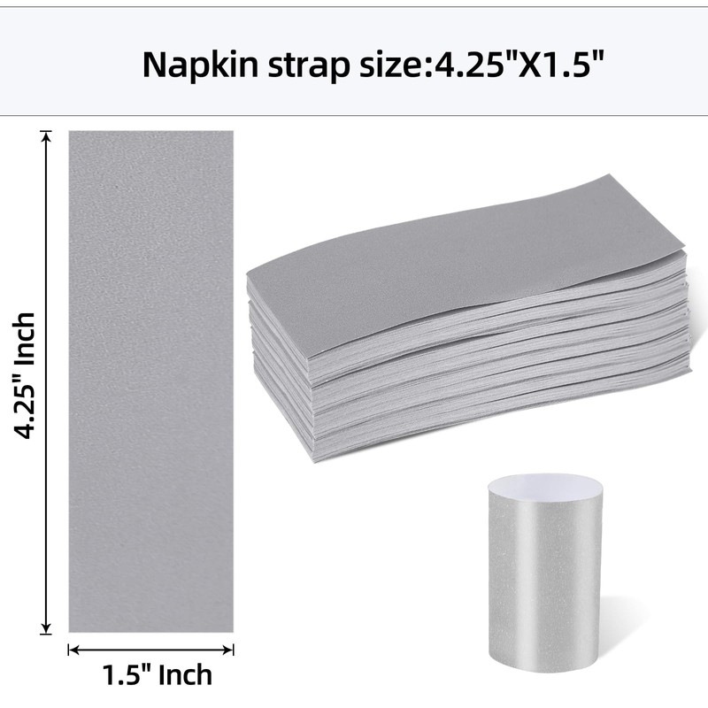 Germiwipe 2500 Pcs Gray Napkin Bands,Paper Napkin Rings Self-Adhesive,Silverware Wraps