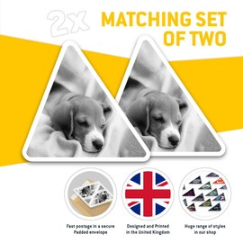 2 x Triangle Stickers 7.5cm - BW - Cute Beagle Puppy Sleeping Dog Fun Decals for Laptops,Tablets,Luggage,Scrap Booking,Fridges #42752