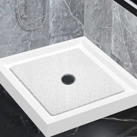 Shower Mat Non Slip,Soft Square Shower Mat with Drain,24 x 24 Inch Quick Drying Bath Mat PVC Loofah Shower Stall Mat Bathtub Mat for Bathroom,Without Suction Cups (White)