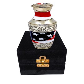Akanksha Arts Classic Small Mini Cremation Keepsake Urn for Human Ashes – with Box and Velvet Box - 2.8 inch - US Flag Keepsake - Patriotic Urn