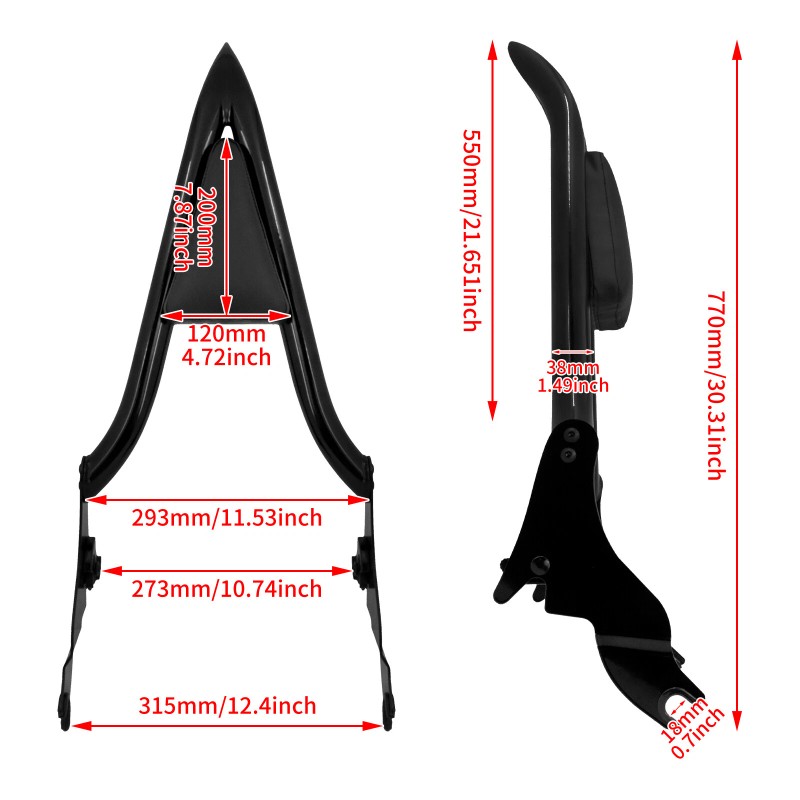HDBUBALUS 22" Black Detachable Passenger Backrest Sissy Bar For Harley