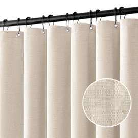 MIULEE Extra Long Linen Shower Curtain 80 Inches Long with 12 Metal Hooks Washable Heavy Beige Fabric Shower Curtain Set Waterproof Neutral Thick Cloth Shower Curtain for Bathroom Hotel Bathtub, Cream