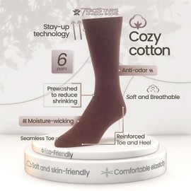 7BIGSTARS KINGDOM Men's Dress Socks Cotton -6 pack- Thin Business Crew Casual Brown, Beige, Light Beige Sock 10-13 Shoe Size 9-12 L (A006)