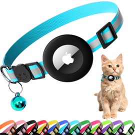Seyezo Cat Collar with Air Tag Holder, Reflective Kitten Collar with Bell, Breakaway Airtag Cat Collar for Boys Girls Cats, GPS Tracker for Cats 0.4’’ Width Adjustable Safe Kitty Collar, Lake Blue