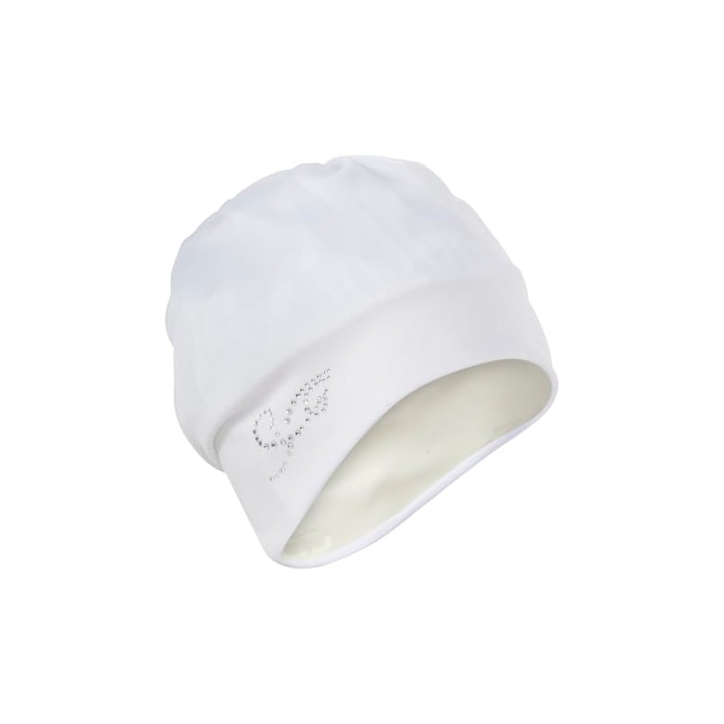 Fashy Exclusive Fabric Swimming Cap with Rhinestones, White, Adjustable Velcro