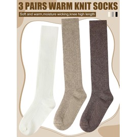 Simpcomf Knee High Socks for Women Slouch Socks Warm Wool Knitted Long Boot Socks for Ladies Girls White Black UK4-7