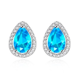 Uloveido R446 - arete de clip con forma de pera, color azul, morado y rojo Azul