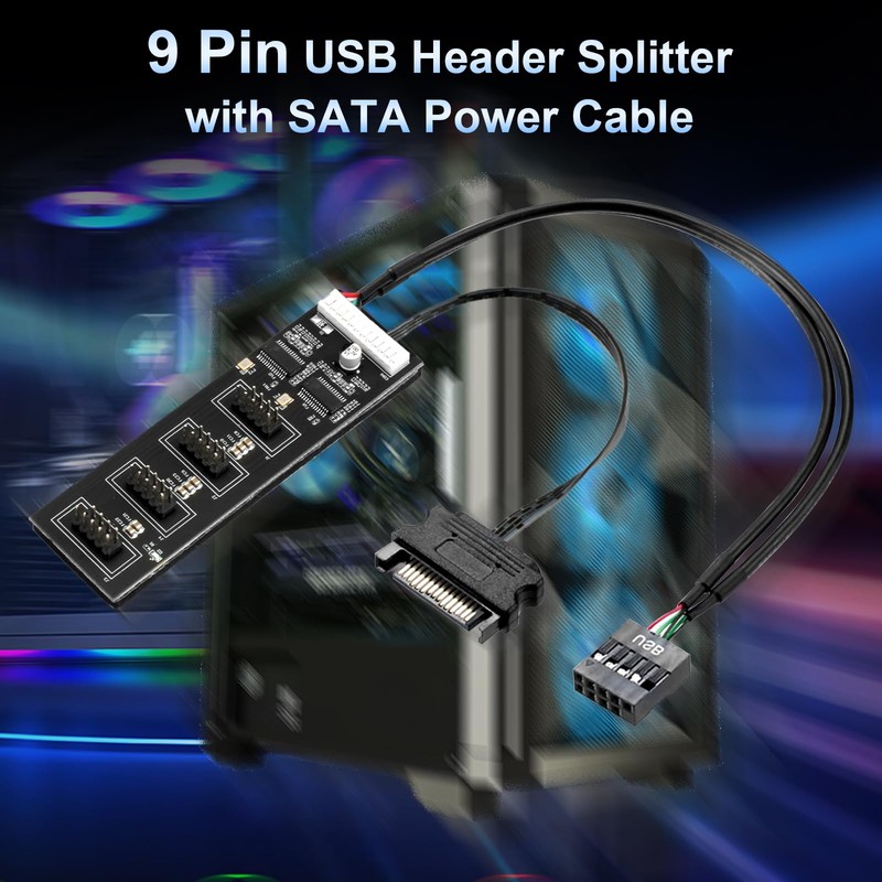 MTAKYA 9Pin USB 2.0 Header Splitter With SATA Power Cable
