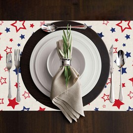 BOTB LIHM 4th of July Placemats Set of 6 Memorial Day Independence Day Stars Patriotic America Table Decorations 12x18 Inch Cloth Table Mats